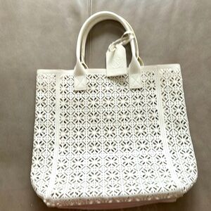 Tory Burch white  PVC Bag with Geometric Cut-Outs